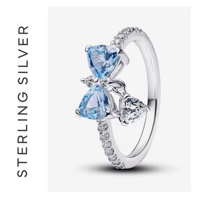 ๐ S925 Sterling Silver Blue Bow CZ Ring